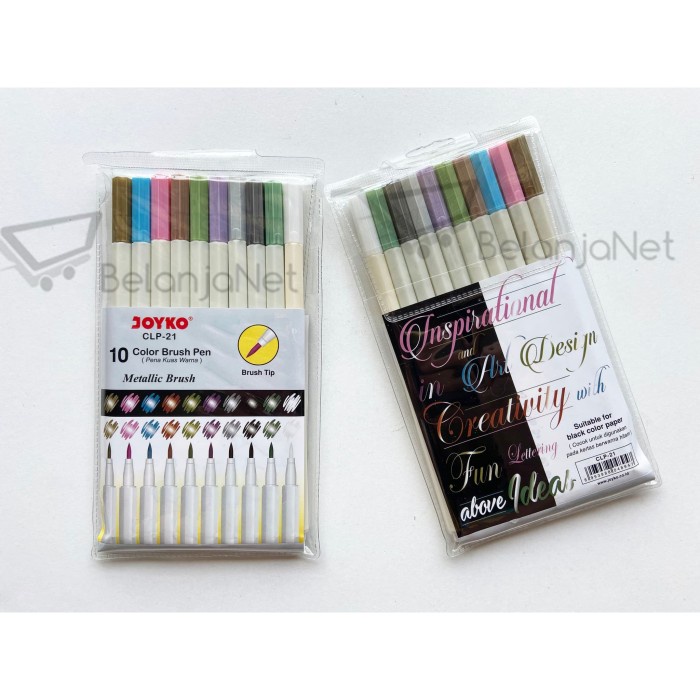 

kaligrafi-perlengkapan- color brush pen joyko 10 metaliic color | warna metalik clp-21