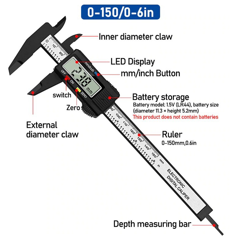 Jangka Sorong Digital Vernier Caliper LCD Screen - JIGO-150 / Digital Jangka Sorong Vernier Caliper