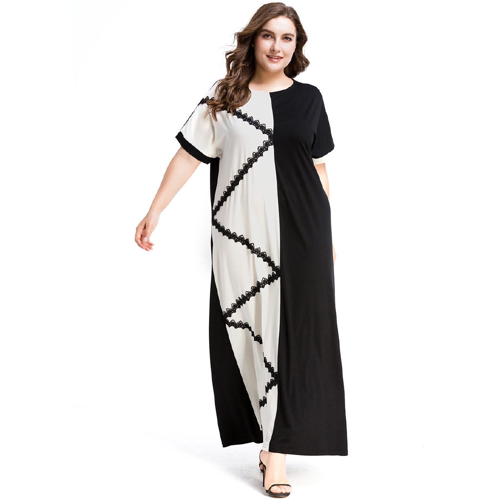 New Women\u2019s Casual Short Sleeve Long Maxi Dress Muslim Dress Plus size Oversize