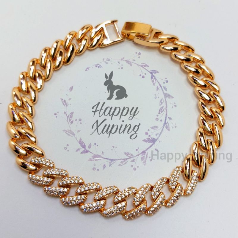 Xuping Gelang pria/wanita Rante Gold Zircon - lapis emas - anti karat - perhiasan xuping - gelang ta