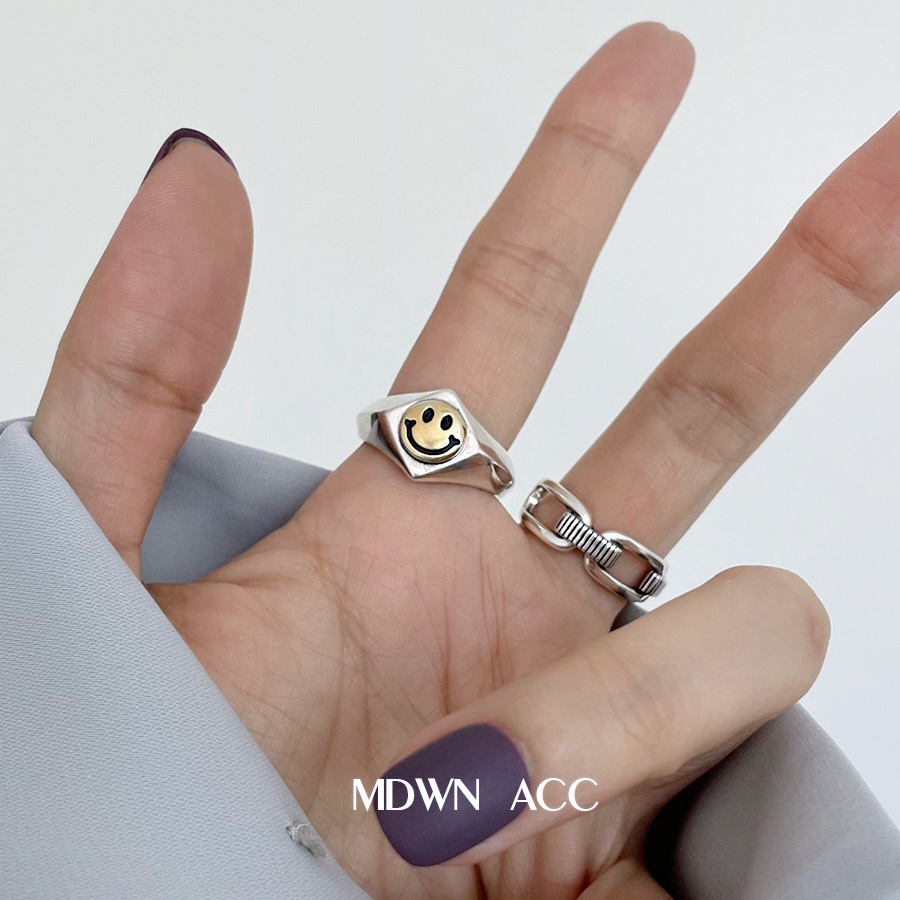 Cincin Model Terbuka Desain Smiley Gaya Trendy / Simple Untuk Wanita