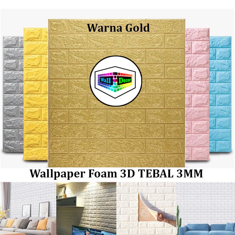 WD Wallpaper 3D Foam Sticker Warna Premium Wall Paper Tebal 3MM Wallpaper Stiker-6