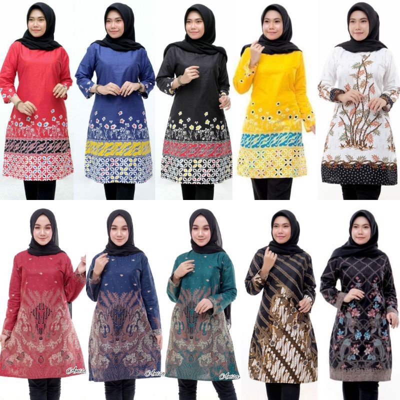 Tunik Batik Wanita Modern Terbaru JUMBO M L XL XXL Atasan Batik Wanita Seragam murah, Seragam Kantor