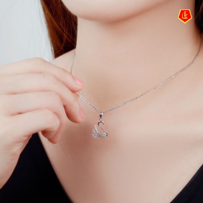 [Ready Stock]925 Silver Swan Micro-Inlaid Hollow Pendant Female Korean Fashion