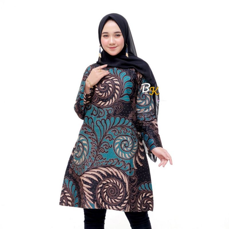 Maura Couple - Sania Ruffle Batik Couple Ori Ndoro Jowi Garansi Termurah Shopee - BATIK MODERN SOLO-Tunik puser tosca
