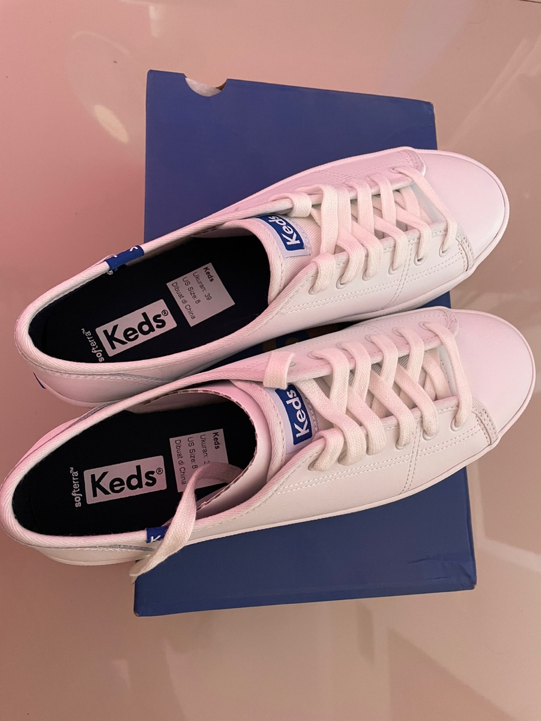Keds Sepatu Wanita Kickstart Retro Court Leather White - Blue Wh57559