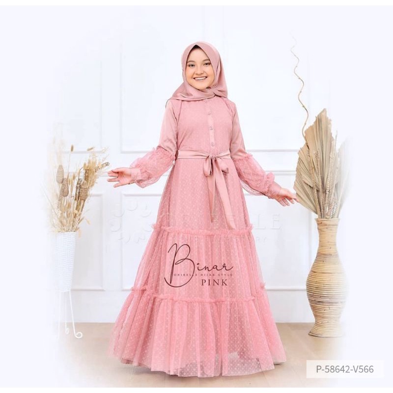 BINAR KIDS Baju Gamis Anak Perempuan Umur 10 -12 Tahun Baju Gamis Syari Anak