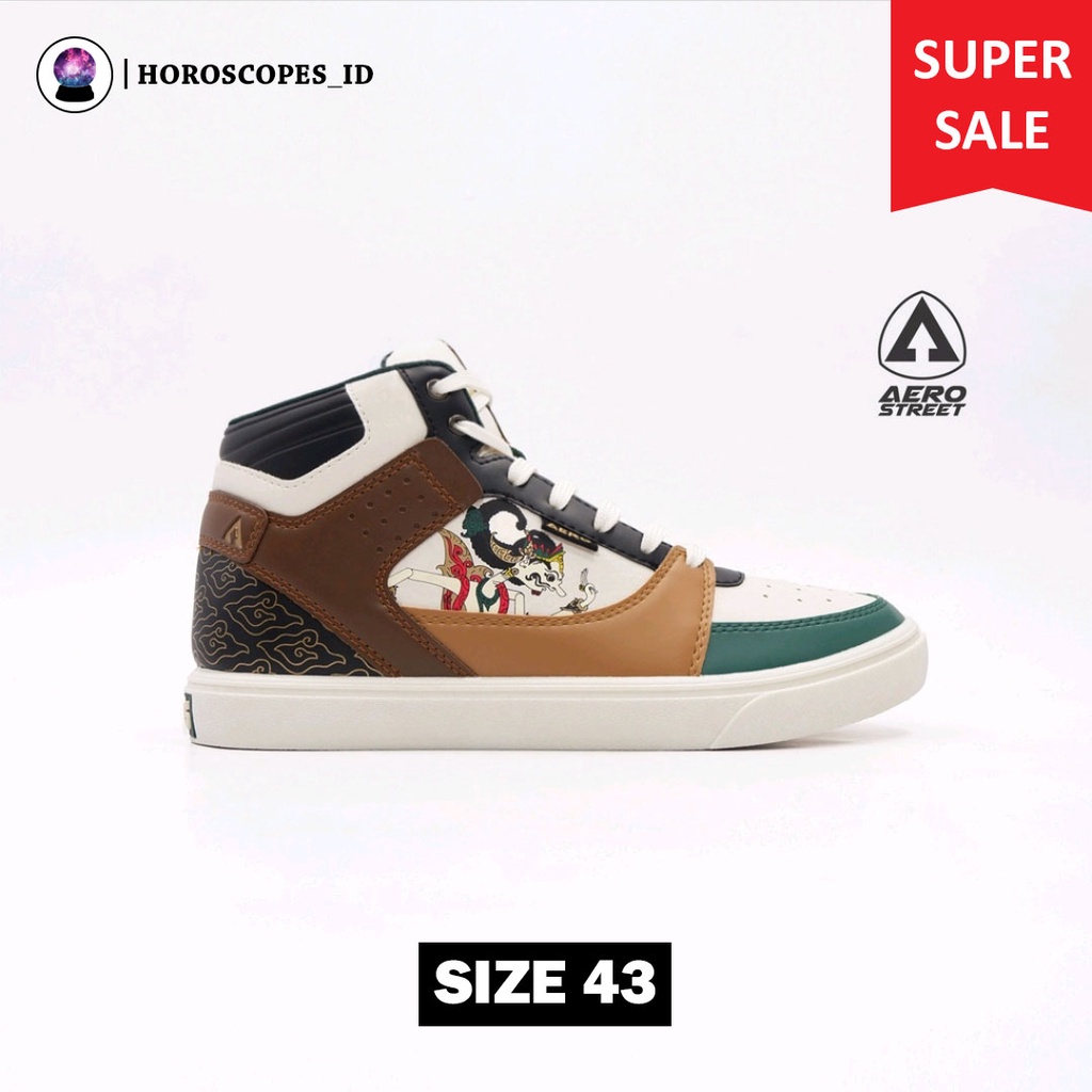 Sepatu Sneakers Pria Aerostreet Hoops Wayang Ukuran 43 - Natural Hijau Tua Coklat / Sepatu Casual