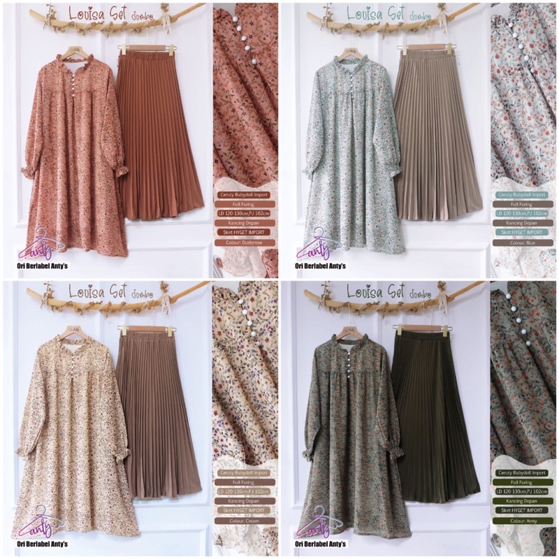 SET JUMBO TUNIK CERUTI + ROK PLISKET POLOS LOUISA SET BY ANTYS