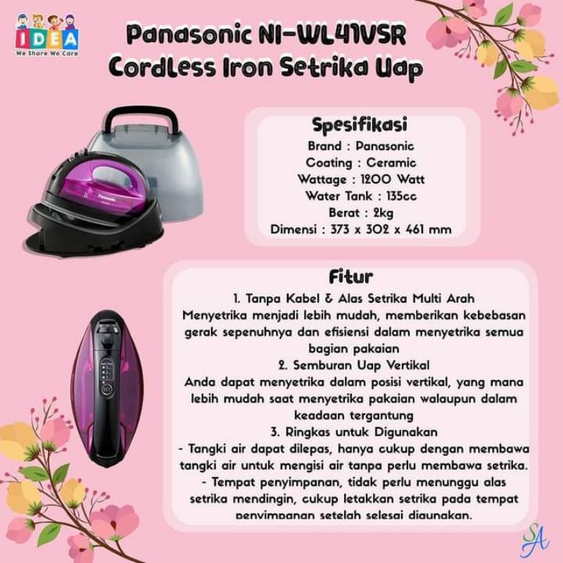 (GARANSI ORIGINAL)Panasonic Cordless Iron Setrika Uap Tanpa Kabel NI-WL41VSR