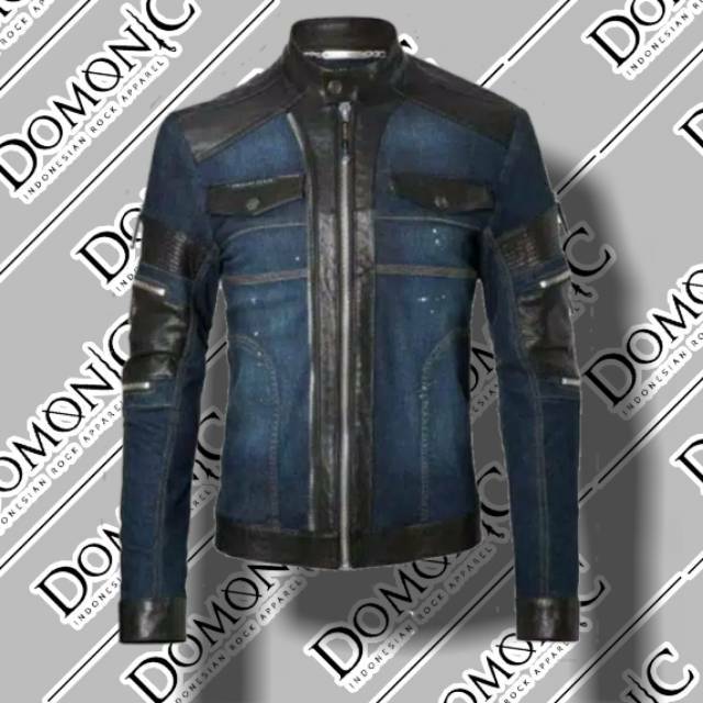 Jaket jeans kulit biker Style Metal Rocker moge Harley punk