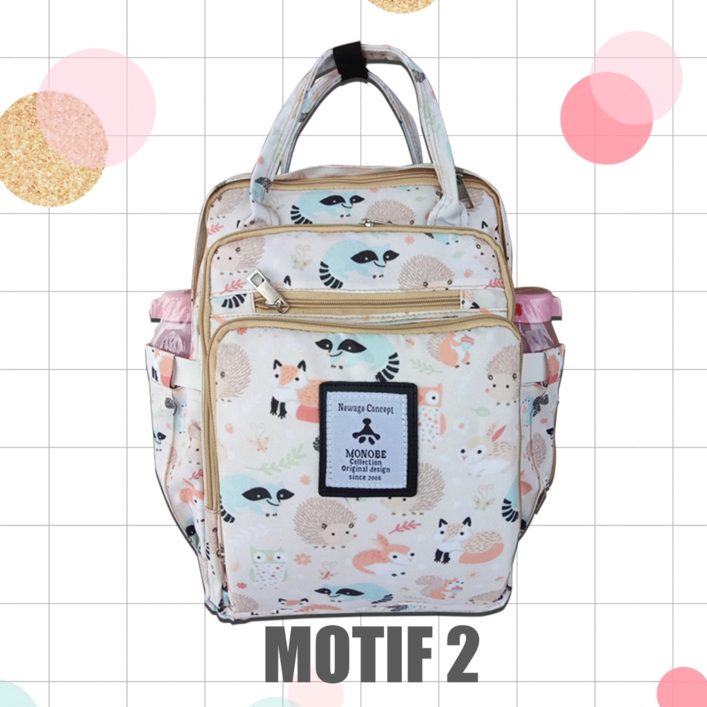 Diaper Bag MONOBE Ukuran 14 Inch - Tas Bayi Ransel Sekat Lengkap - MOJI