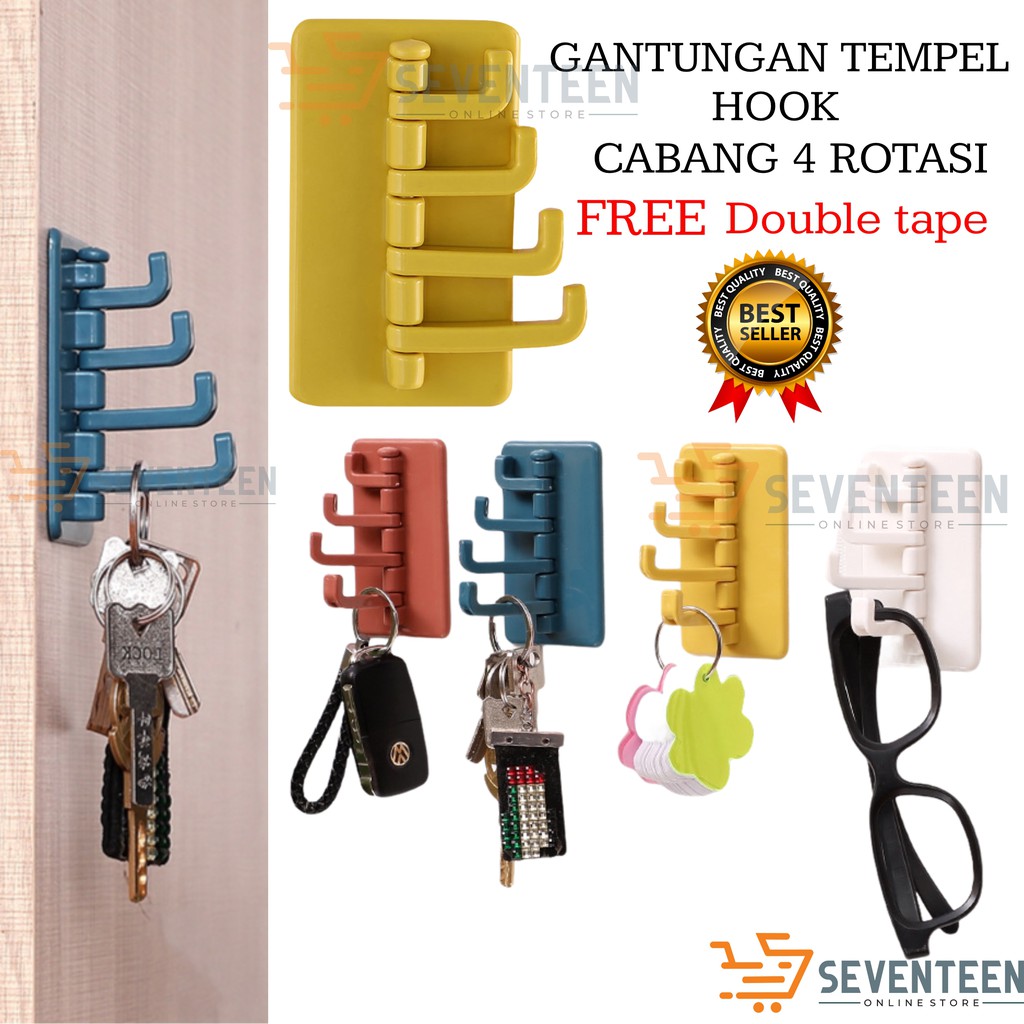 CANTOLAN TEMPEL DINDING HOOK 4 KAKI / GANTUNGAN HANDUK PAKAIAN BAJU 4 KAIT GANTUNGAN 360 DERAJAT