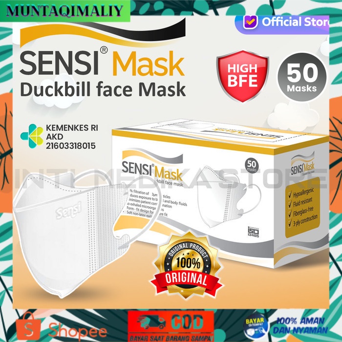 [TERBARU] SENSI - Masker Duckbill 3 Ply | Masker Sensi Duckbill | Sensi Mask - REGULER, Putih
