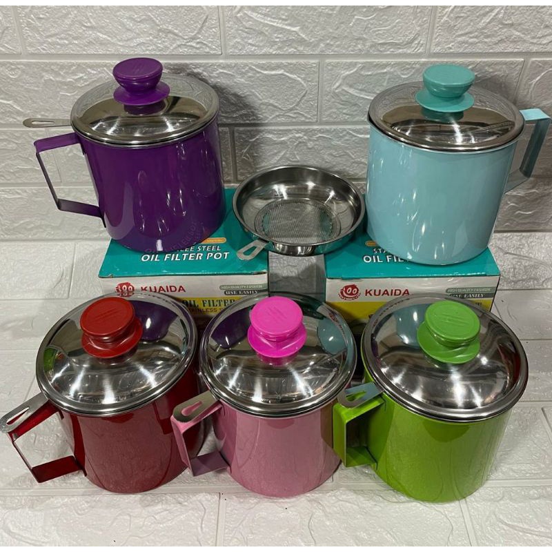 Oil pot 1200ml saringan minyak stainless stell / oil pot warna