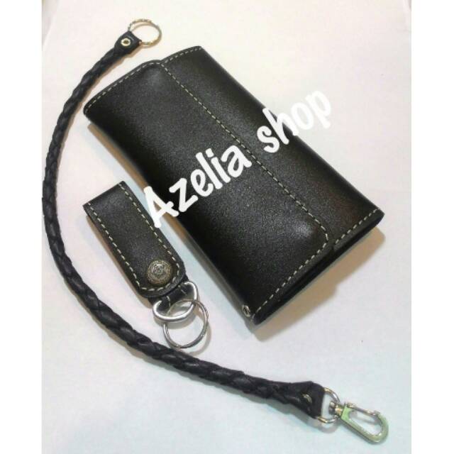 Dompet kulit panjang pria model harley hitam polosan asli garut