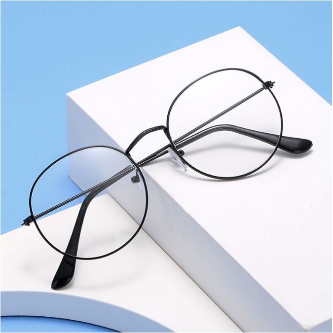 Kacamata Fashion Korea Wanita Lensa Rangka Transparan Retro Vintage Metal Frame Eyeglasses