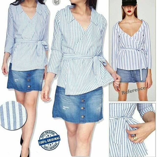 Consenso blue stripped wrap top