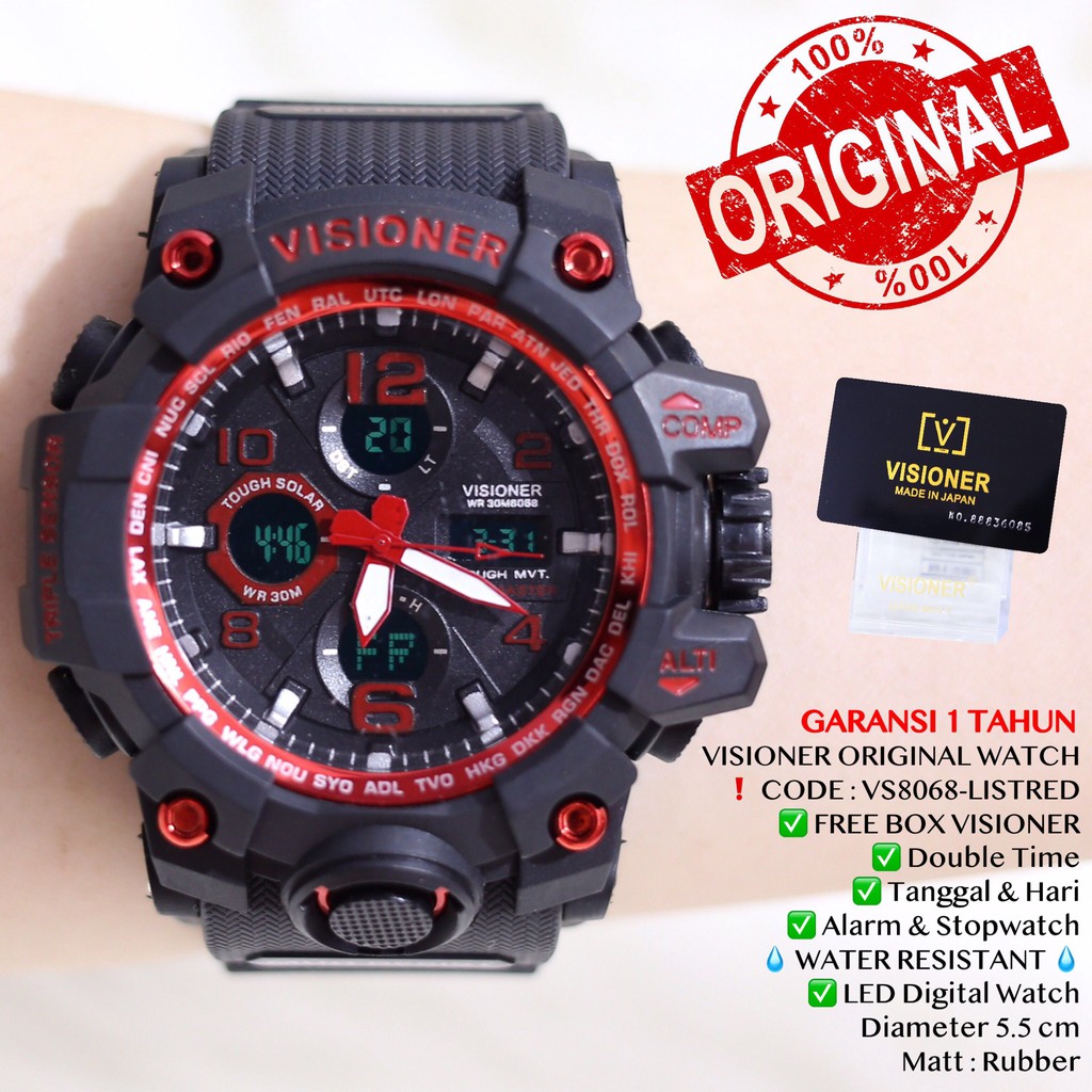 Jam tangan Pria ORIGINAL VISIONER WATCH Digital LED Rubber tahan air GARANSI VS8068