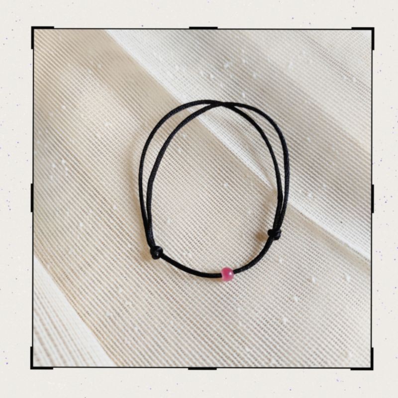 Gelang Tali Kecil Manik Batu Pink Kecil &amp; Red Bell