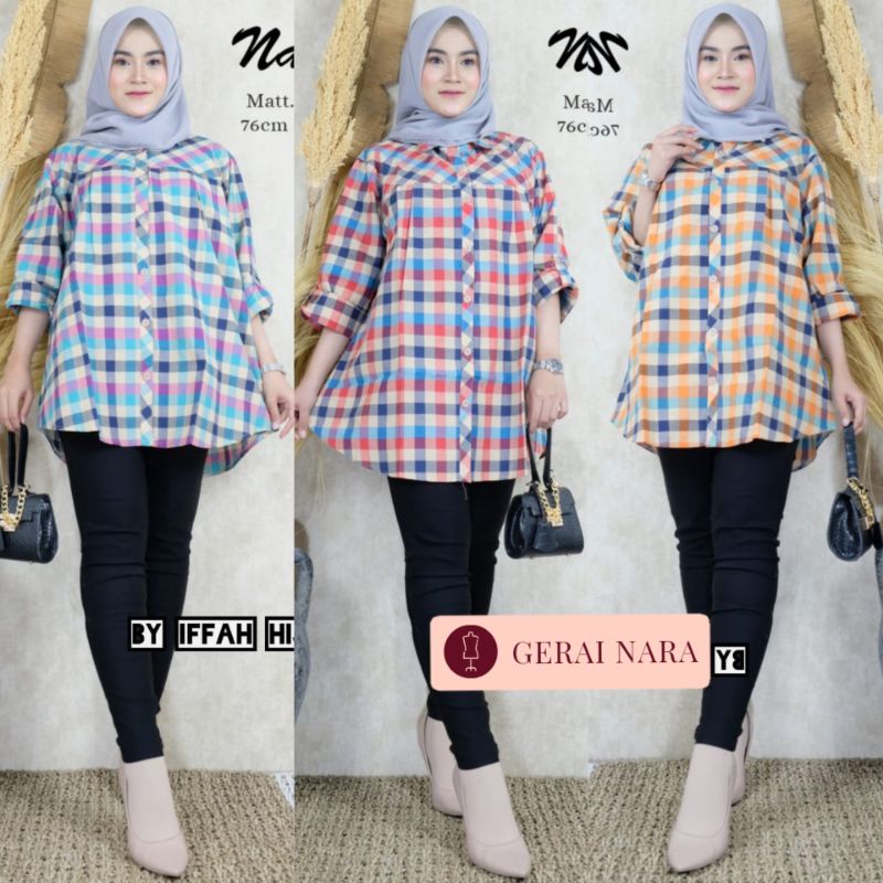 Najwa Tunik Jumbo LD 120 Tunik Katun Bigsize Motif Kotak Cantik Full Kancing