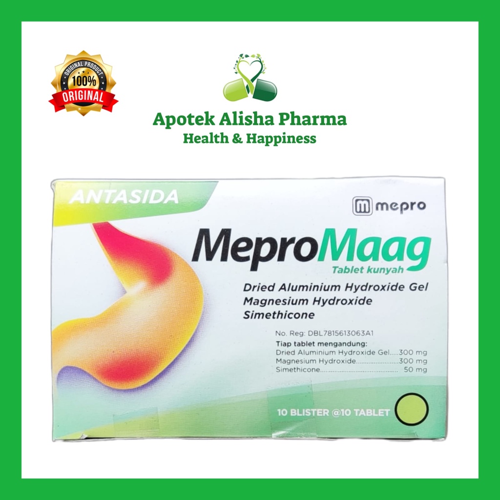 MEPROMAAG Strip 10 Tablet-Mepromaag Tablet Kunyah Obat Maag Lambung Perih Kembung Mual Nyeri Uluhati/Mepromag Tablet Kunyah/Mepromah Tablet Kunyah