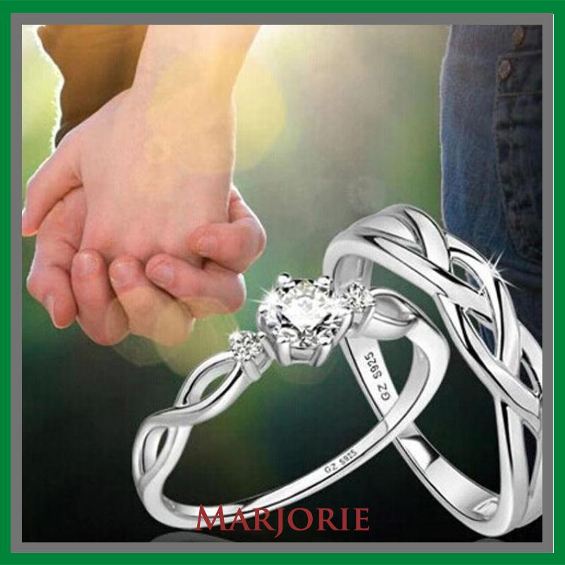 925 Silver Cincin Pasangan Berlian Mode Wanita Perhiasan Cincin Couple Rings-MJD