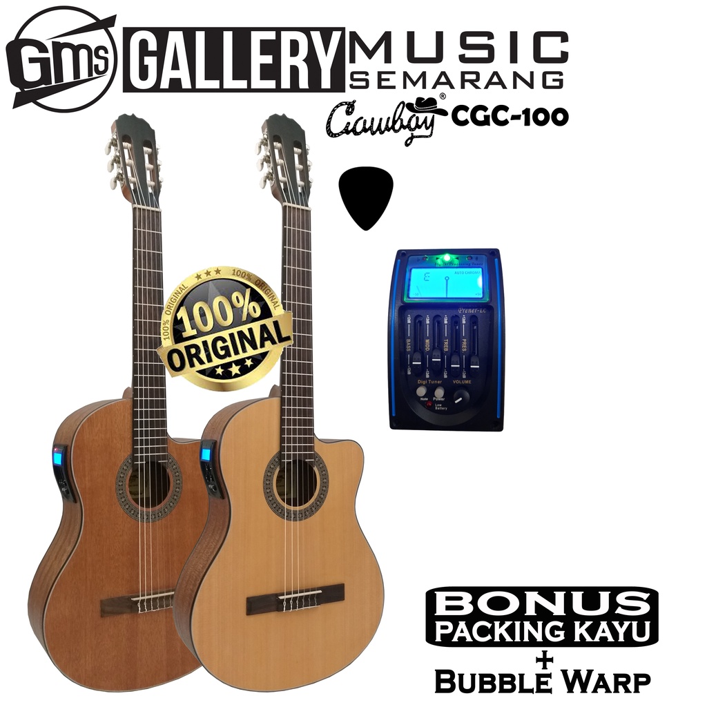 ORIGINAL!!! Gitar Klasik Elektrik Import Merk Cowboy CGC-100 NA CGC 100NS Equalizer Tuner LC Prener-PAKET A