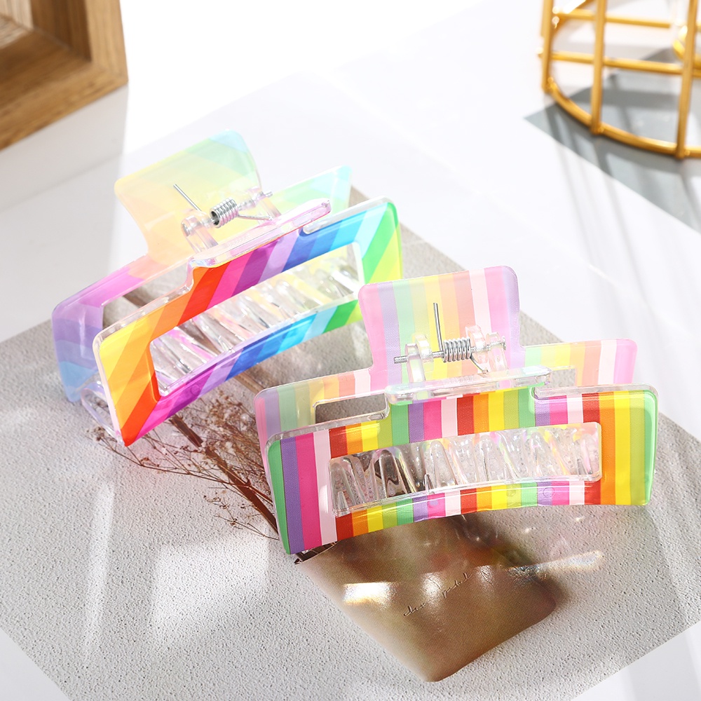 Korean Ins Rainbow Square Hair Clips for Women Fashion Hair Clamps Wild Hairpin Girls Hair Accessories