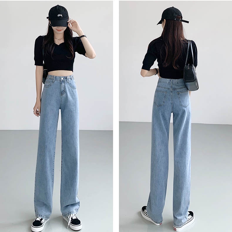 Celana Wanita Kulot Jeans Higwaist Panjang Biru Korean