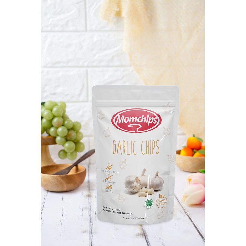 

Momchips Keripik Bawang Putih (Garlic) (Snack Sehat Buah & Sayur) 50gr GLUTEN FREE