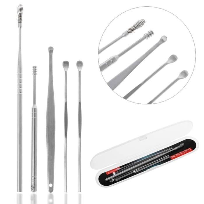 5 pcs Alat Pembersih Telinga Korek Kuping Stainless Steel Ear Wax Set