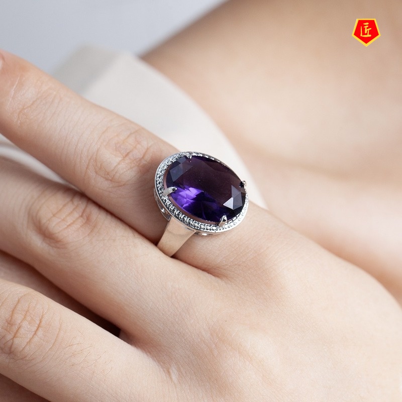 [Ready Stock]Inlaid Amethyst Ring Elegant Simple