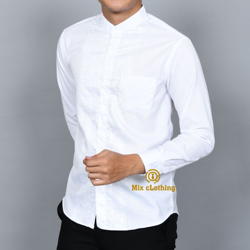 BAJU LEBARAN MUSLIM KEMEJA KOKO SLIM FIT PUTIH MODERN