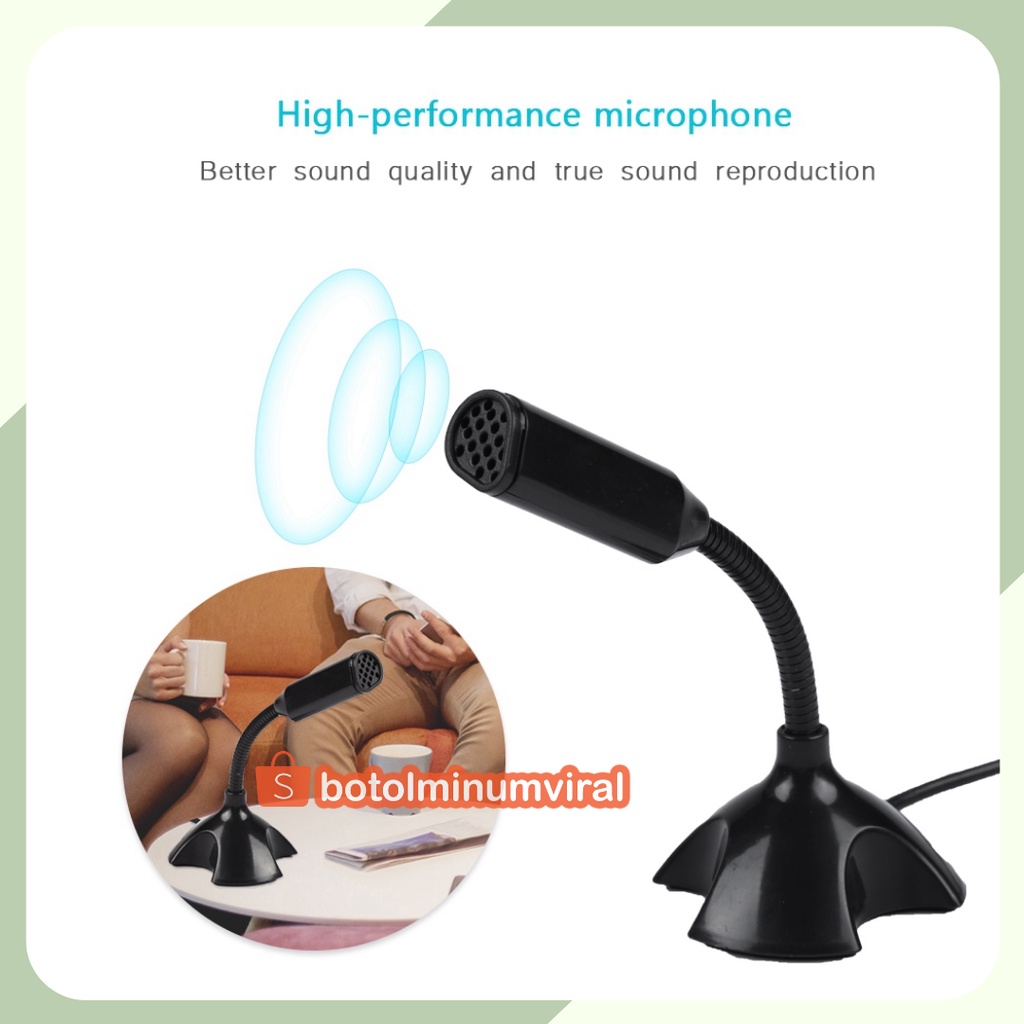 Mic USB Microphone Stand Mini Sekolah Kerja Zoom PC Laptop Plug Play Portable Putar