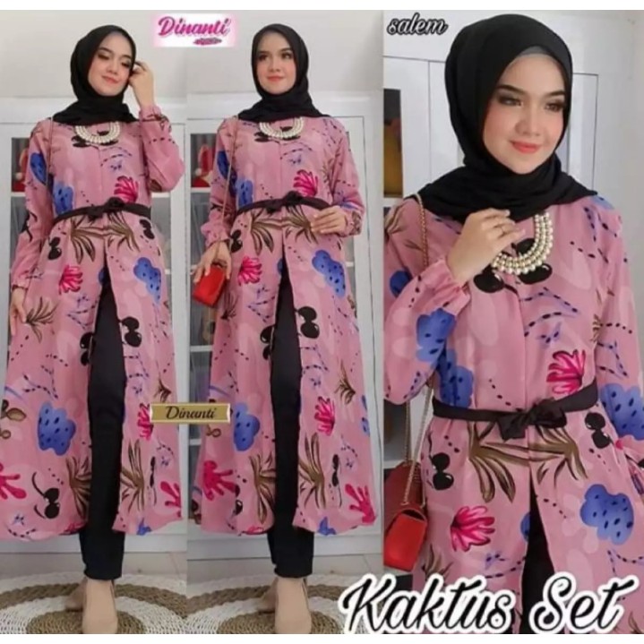 ONE SET CARDI SET CELANA MONALISA PREMIUM MOTIF KAKTUS