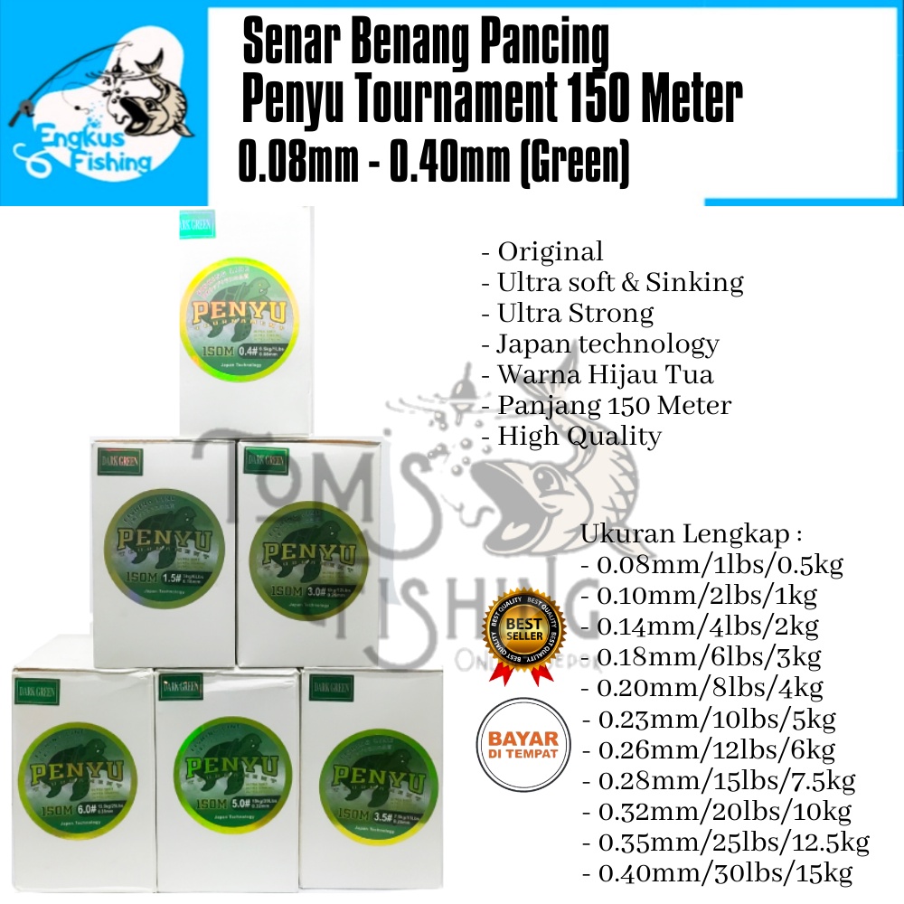 Senar Benang Tali Pancing Penyu Tournament 150 Meter Green (0.18mm-0.40mm) Hijau Tua Kuat &amp; Murah - Engkus Fishing