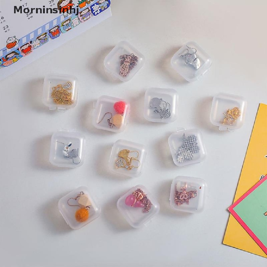 Mornin 10pcs Kotak Kecil Persegi Transparan Anting Kotak Plastik Tempat Penyimpanan Perhiasan id