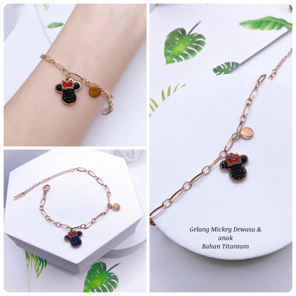 Gelang titanium mickey black head anak &amp; dewasa anti karat import / COD
