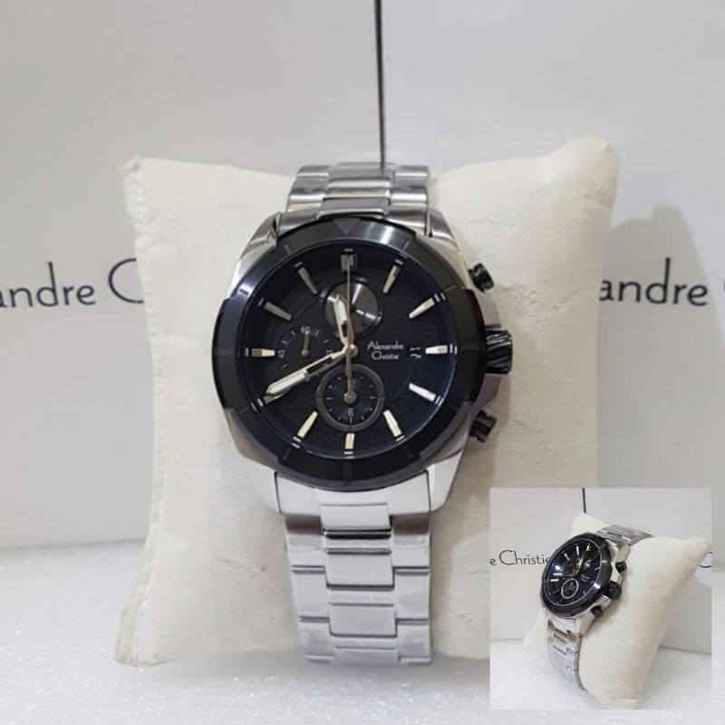 Jam Tangan Pria Alexandre Christie 6596 Silver Black Alexandre Christie Pria Original