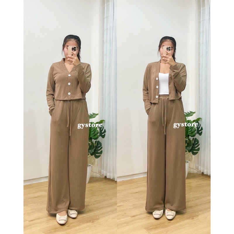 Laurent Knit Korean Set | Setelan Wanita Cardigan &amp; Celana