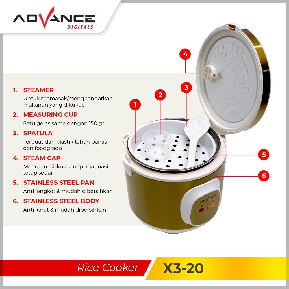 【CUCI STOCK】ADVANCE Rice Cooker 1.8L Penanak Nasi Serbaguna X3-20 Garansi Resmi 1 tahun