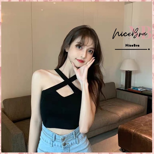 Nicebra Crop Top Wanita Bahan Rajut Style Korea 4053