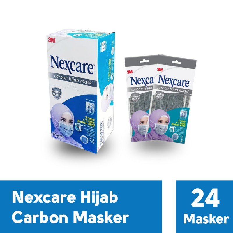 Nexcare 3M Masker Carbon Hijab Kerudung Jilbab Headloop Masker 4 Ply Isi 24 Pcs