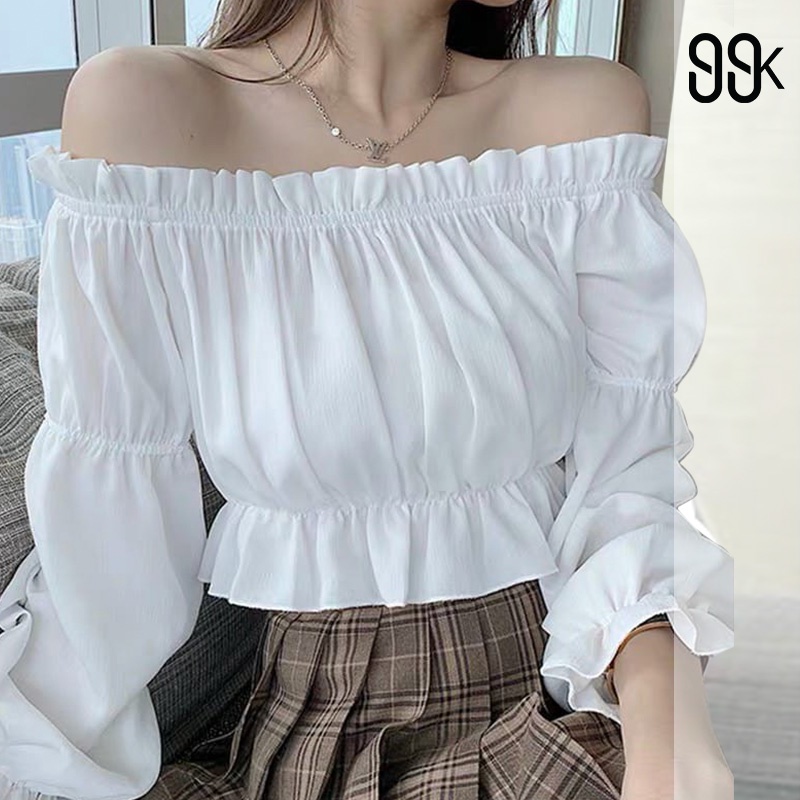Korean Sabrina Blouse Atasan Sabrina Lengan Panjang 1023 (S/M/L)