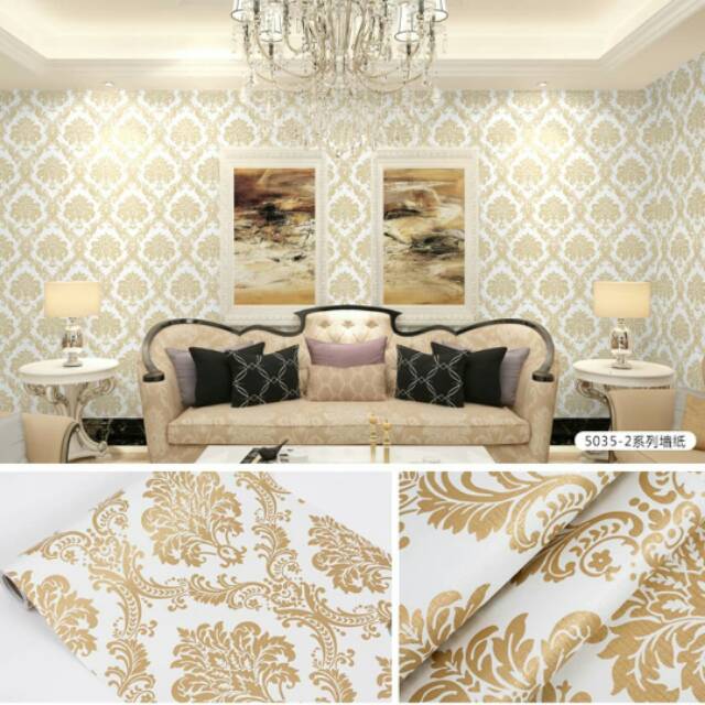 JUAL WALLPAPER DINDING/WALLPAPER STICKER WPS510 BATIK GOLD TERMURAH