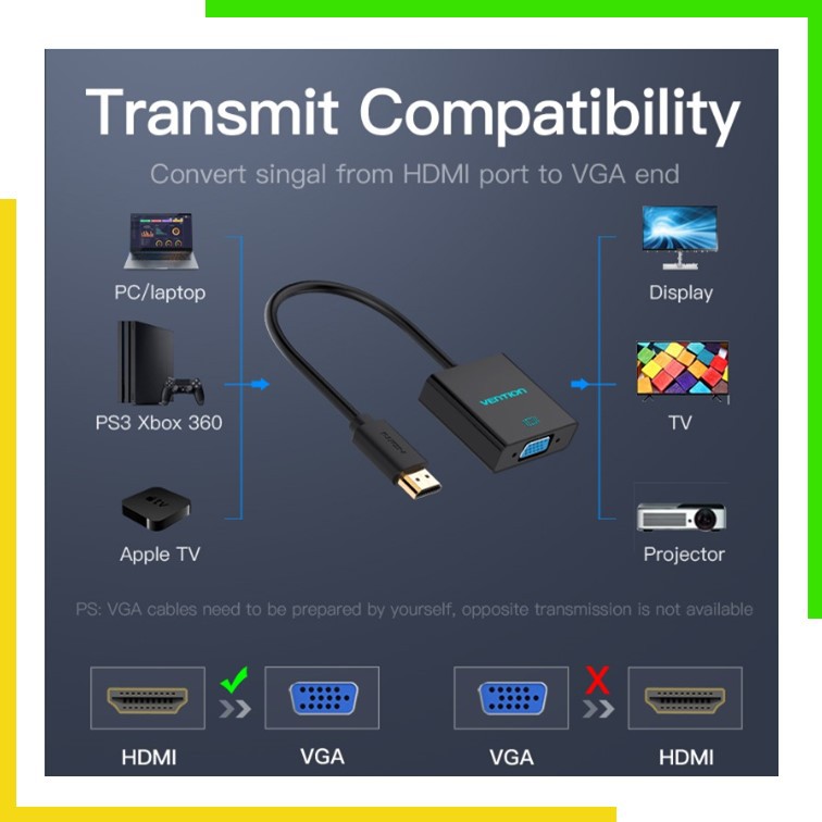 Vention HDMI To VGA Converter HDMI VGA Adapter With Audio and Power