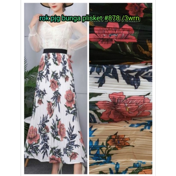 ROK PLISKET IMPORT MOTIF BUNGA