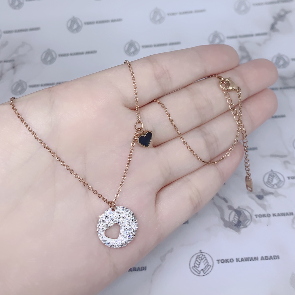 Titanium Rose Gold Kalung Perhiasan Fashion Wanita Liontin Permata Satu *36