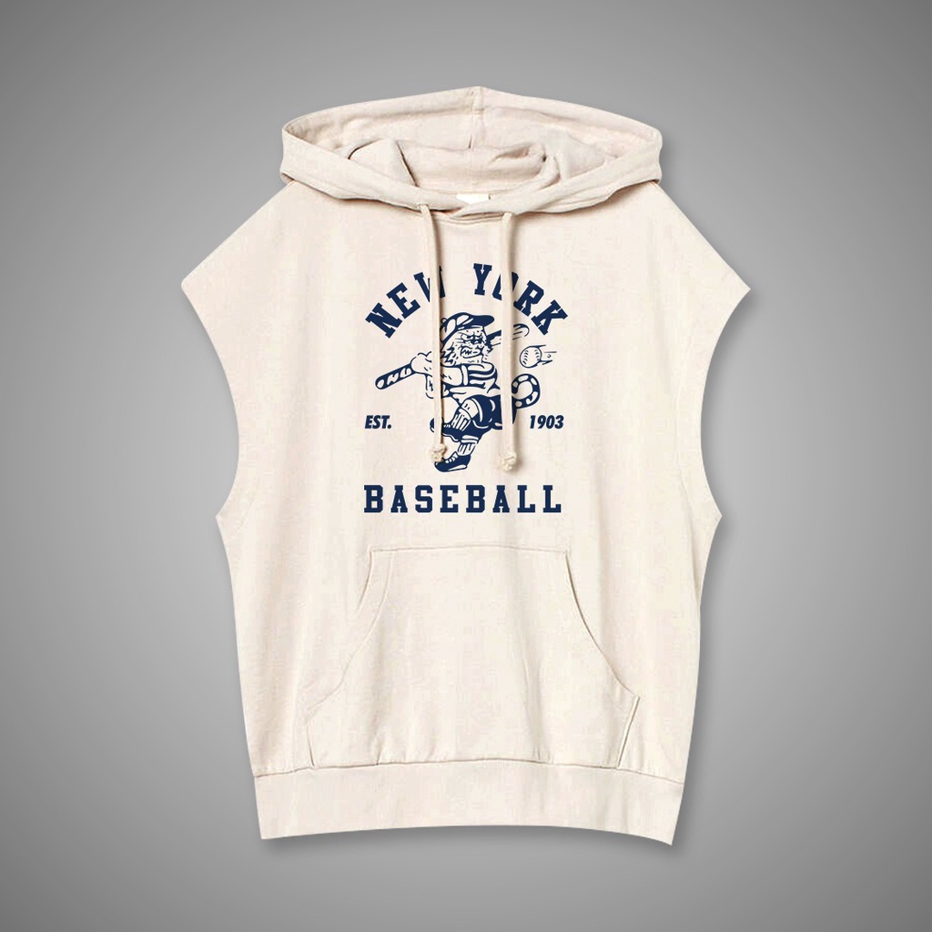 SLEEVELES ROMPI HOODIE NEWYORK BASEBALL UNISEX FLEECE TEBAL MURAH TERBARU'